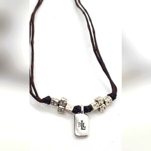 NWT Ralph Lauren Silver Hammered Beads/ Pendant Leather Cord Necklace
